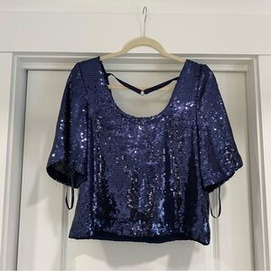 Free People Blue Sequin Crop Top